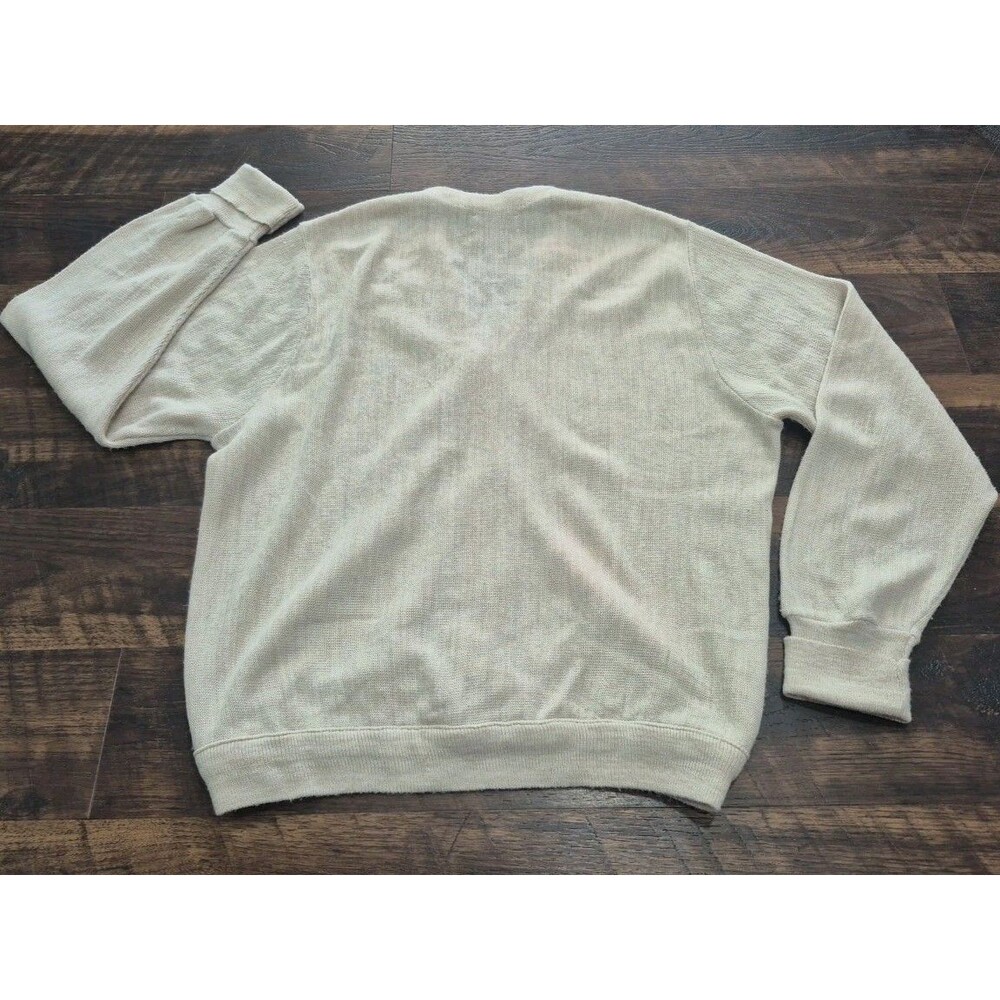Vintage Izod Cardigan Men L Cream Sweater 80s Old Money Tennis Preppy - Picture 7 of 7